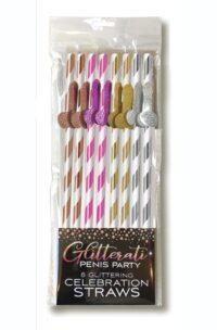 Glitterati Penis Party Tall Celebration Straws (8 Pack) - Assorted Colors