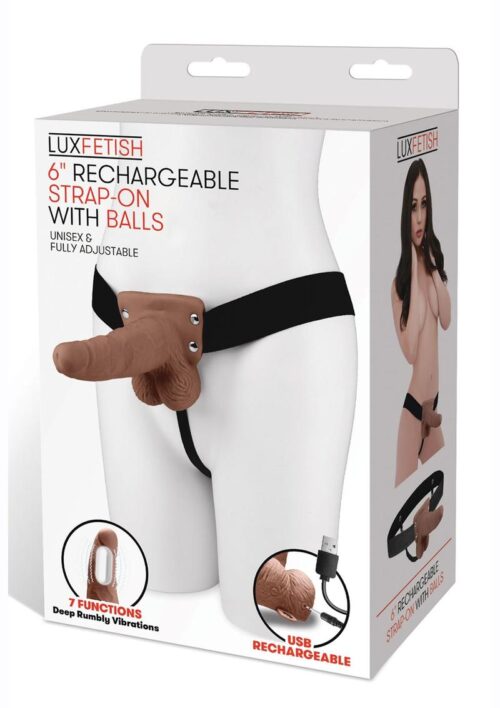 Lux Fetish Rechargeable Strap-on with Balls 6in - Caramel
