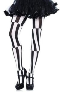 Leg Avenue Woven Opaque Striped Optical Illusion Pantyhose 3X-4X - Black/White