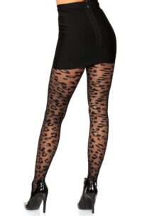 Leg Avenue Sheer Leopard Tights - O/S - Black