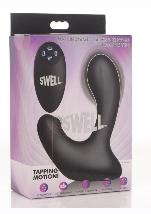 Swell 10X Inflatable and Tapping Rechargeable Silicone Prostate Vibrator with Remote Control - Black