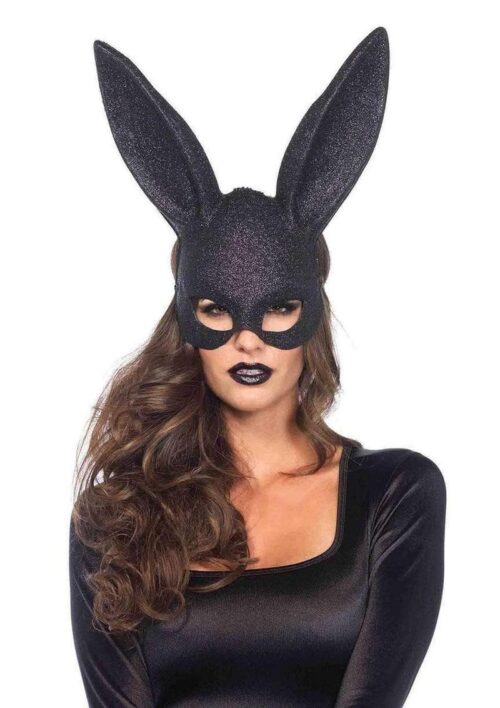 Leg Avenue Glitter Masquerade Rabbit Mask - O/S - Black