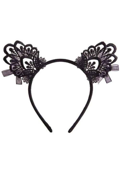 Leg Avenue Venice Lace Cat Ears with Organza Bows - O/S - Black
