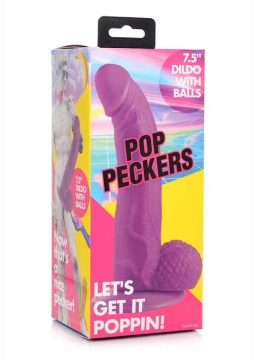 Pop Peckers Dildo with Balls 7.5in - Purple