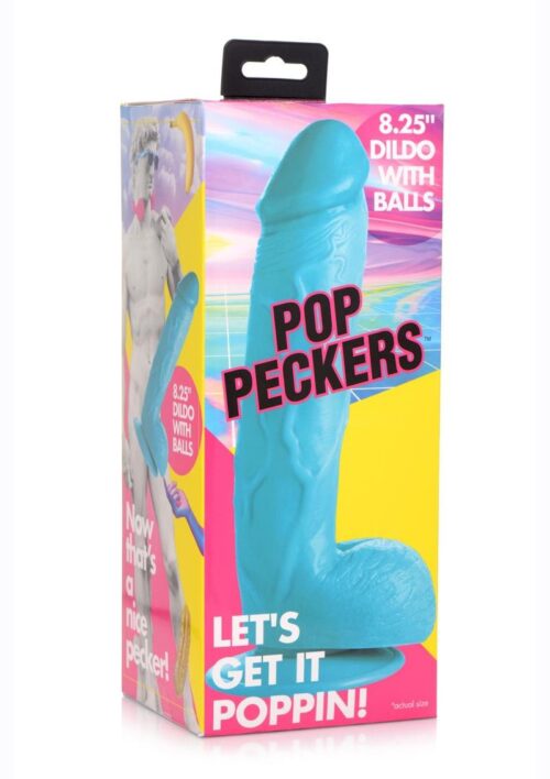Pop Peckers Dildo With Balls 8.25in - Blue
