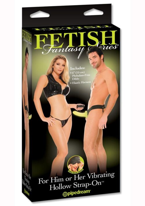 Fetish Fantasy Series For Him Or Her Vibrating Hollow Strap-On Dildo and Adjustable Harness with Remote Control 6in - Glow-In-The-Dark