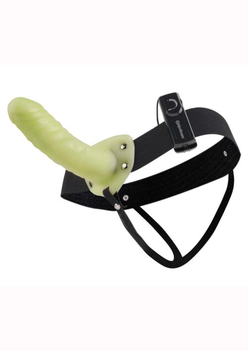 Fetish Fantasy Series For Him Or Her Vibrating Hollow Strap-On Dildo and Adjustable Harness with Remote Control 6in - Glow-In-The-Dark