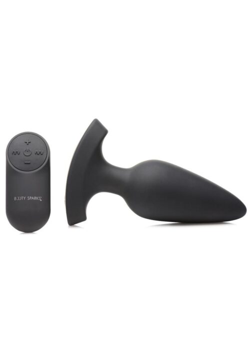 Booty Sparks Laser Heart Rechargeable Silicone Anal Plug with Remote Control - Large - Black with Red Lights