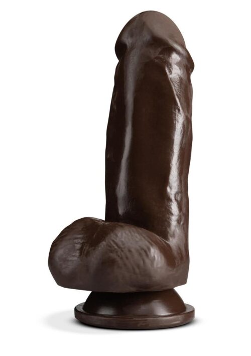 Dr. Skin Plus Girthy Posable Dildo with Balls and Suction Cup 7in - Chocolate