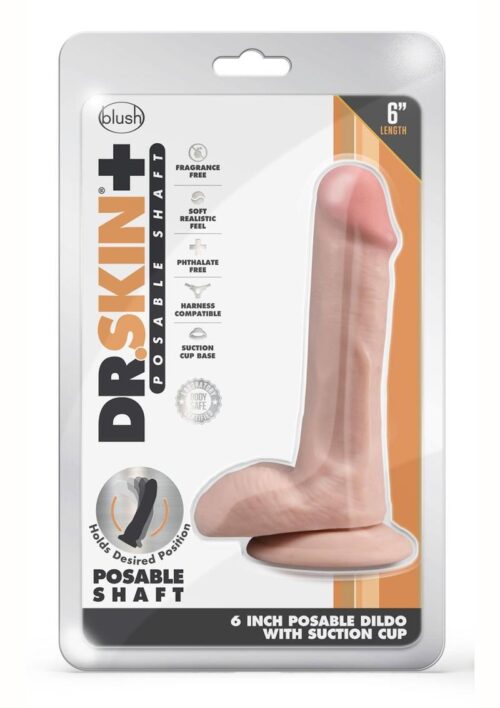 Dr. Skin Plus Posable Dildo with Balls and Suction Cup 6in - Vanilla