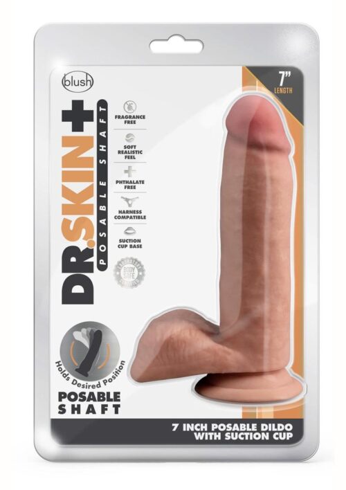 Dr. Skin Plus Posable Dildo with Balls and Suction Cup 7in - Mocha