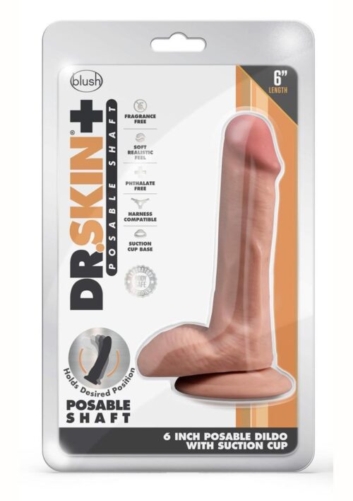 Dr. Skin Plus Posable Dildo with Balls and Suction Cup 6in - Caramel
