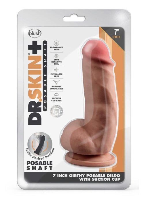 Dr. Skin Plus Girthy Posable Dildo with Balls and Suction Cup 7in - Caramel
