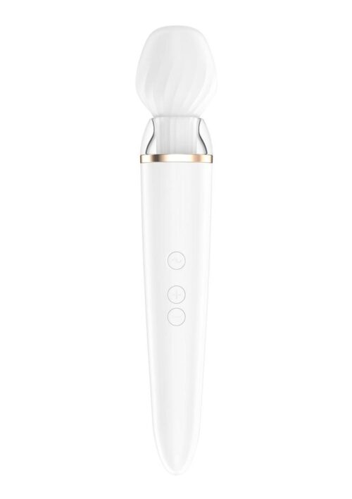 Satisfyer Double Wand-er Rechargeable Silicone Waterproof Massager with Attachment - White