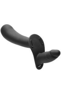 Strap U 28x Rechargeable Silicone 28X Large Double Dildo with Harness andamp; Remote Control - Black