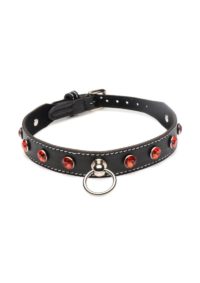 Strict Rhinestone Choker with O-Ring - Red
