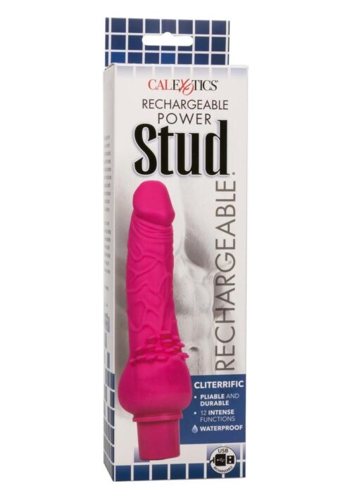 Rechargeable Power Stud Cliterrific Silicone Vibrating Dong - Pink