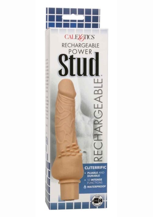 Rechargeable Power Stud Cliterrific Silicone Vibrating Dong -Vanilla