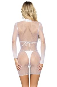 Leg Avenue Ultra Net Long Sleeved High Neck Mini Dress - O/S - White