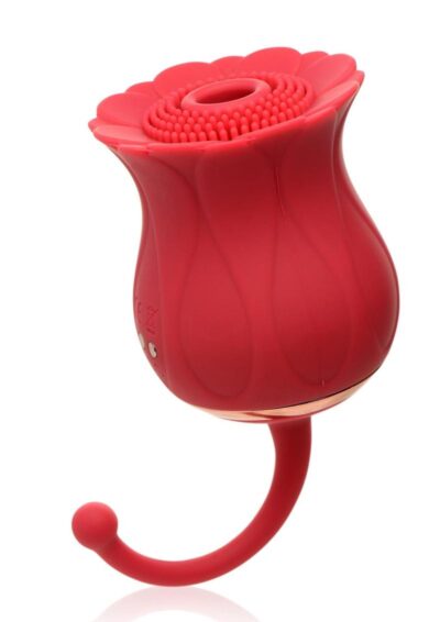 Inmi Bloomgasm Royalty Rose Rechargeable Silicone Textured Suction Clit Stimulator - Red