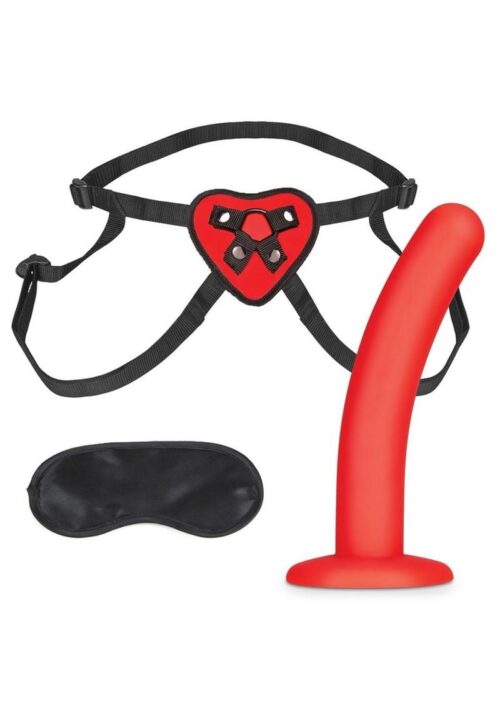 Lux Fetish Red Heart Strap on Harness andamp; Silicone Dildo Set 5in