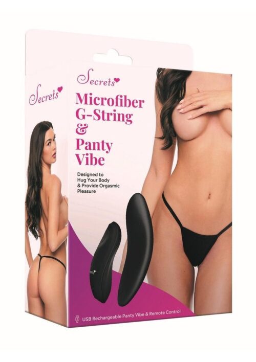 Secrets Rechargeable Silicone Microfiber G-String and Panty Vibe with Remote Control - OS - Black