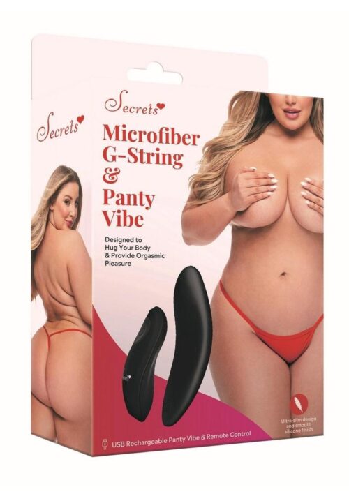 Secrets Rechargeable Silicone Microfiber G-String and Panty Vibe with Remote Control - Queen - Red