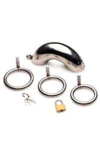 Master Series Locking Stainless Steel Chastity Cage with 3 Rings