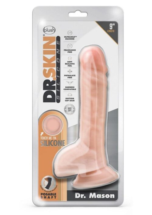 Dr. Skin Silicone Dr. Mason Dildo with Balls and Suction Cup 9in - Vanilla
