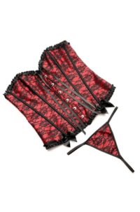 Master Series Scarlet Seduction Lace-up Corset andamp; Thong - Medium - Red/Black