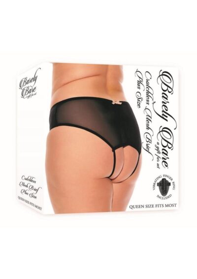 Barely Bare Crotchless Mesh Brief - Plus Size - Black