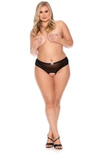 Barely Bare Crotchless Mesh Brief - Plus Size - Black