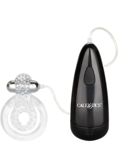 Elite Sexual Exciter Crystal Vibrating Cock Ring with Clitoral Stimulation - Clear
