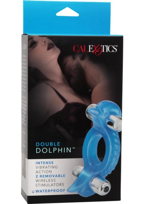 Double Dolphin Vibrating Cock Ring with Clitoral Stimulation - Blue