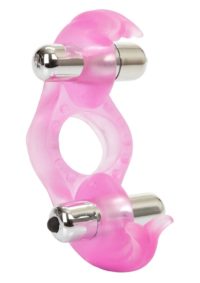 Triple Orgasms Enhancer Vibrating Cock Ring with Clitoral Stimulation - Pink