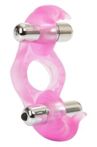 Triple Orgasms Enhancer Vibrating Cock Ring with Clitoral Stimulation - Pink