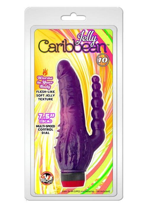 Jelly Caribbean Number 10 Tango Dual Penetration Jelly Vibrator - Purple