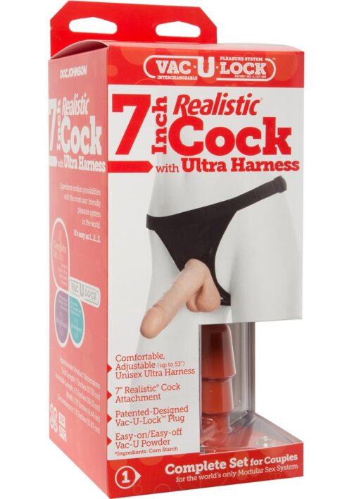 Vac-U-Lock Realistic Cock with Ultra Harness 7in - Vanilla