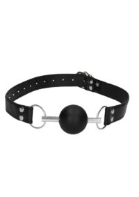 Ouch! Solid Ball Gag with Bonded Leather Straps - Black