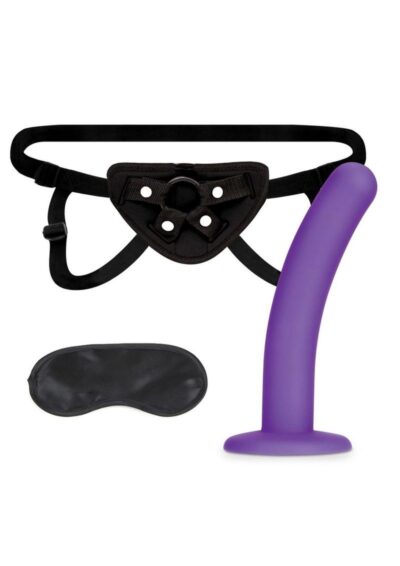 Lux Fetish Strap on Harness andamp; Silicone Dildo Set 5in - Black/Purple