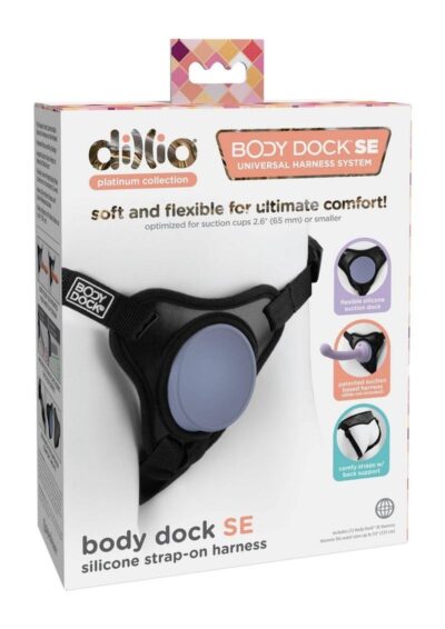 Dillio Plantinum Body Dock Harness System with Silicone Dildo - Lavender/Black