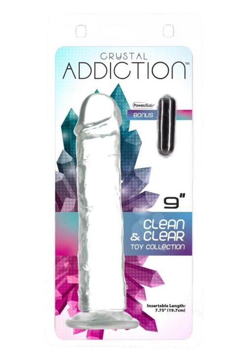 Addiction Crystal Addiction Vibrating Vertical Dong 9in - Clear
