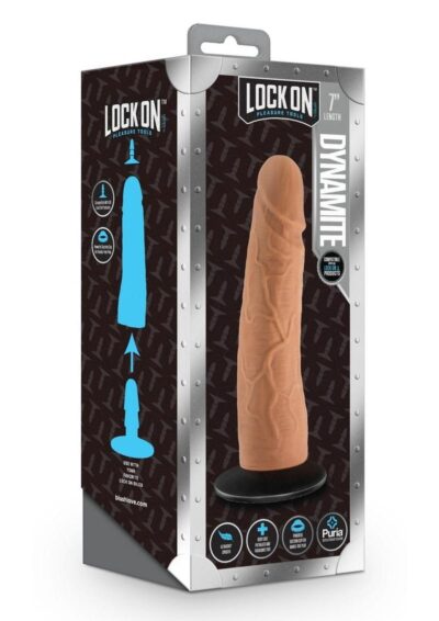 Lock On Dynamite Dildo with Suction Cup Adapter 7in - Caramel