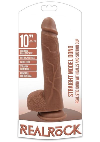 RealRock Straight Realistic Dildo with Balls and Suction Cup 10In - Caramel