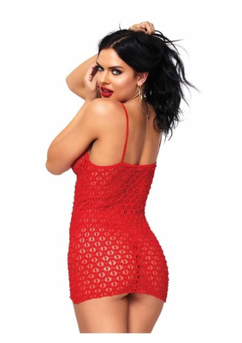 Leg Avenue Mini Dress with Lace Up Front andamp; G-String - O/S - Red