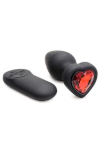 Booty Sparks 28X Rechargeable Silicone Vibrating Heart Anal Plug with Remote Control - Small - Red