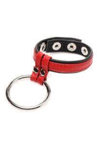 Strict Leather Cock Gear Leather and Steel Cock andamp; Ball Ring - Red