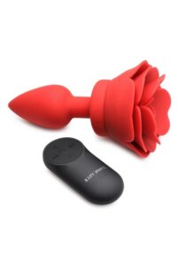 Booty Sparks 28X Rechargeable Silicone Vibrating Rose Anal Plug with Remote Control - Small - Red
