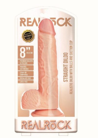RealRock Curved Realistic Dildo with Balls and Suction Cup 8in - Vanilla