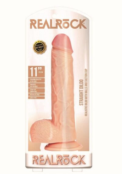 RealRock Curved Realistic Dildo with Balls and Suction Cup 11in - Vanilla